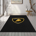 Lamborghini Carbon Fiber Logo Rug Black Gold Technical Bull