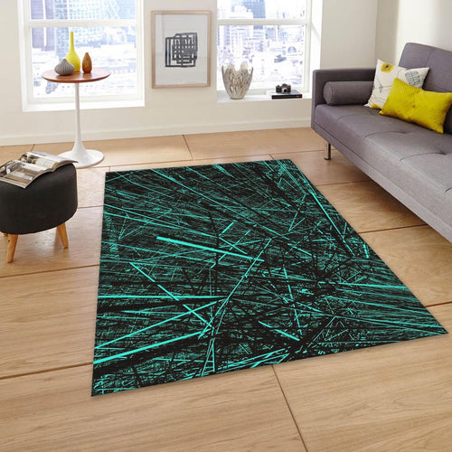 Abstract Geometric Rug, Teal and Black Decor