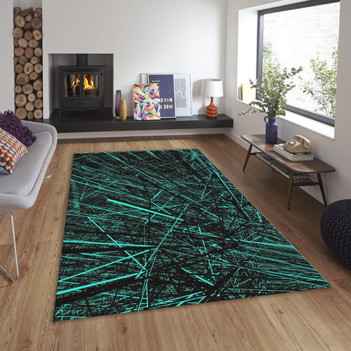 Abstract Geometric Rug, Teal and Black Decor