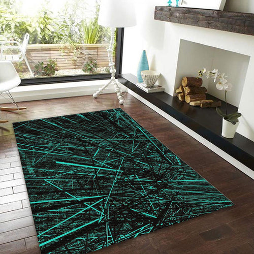 Abstract Geometric Rug, Teal and Black Decor