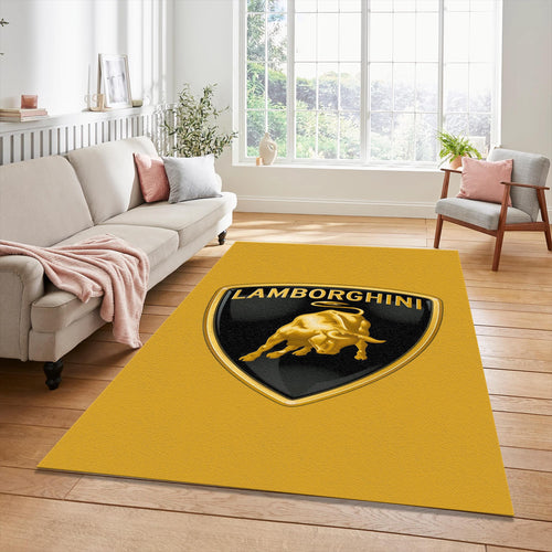 Lamborghini Gold Logo Rug Minimalist Yellow Background Bull