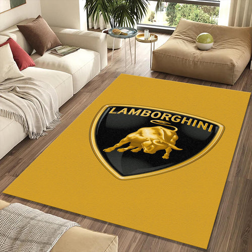 Lamborghini Gold Logo Rug Minimalist Yellow Background Bull