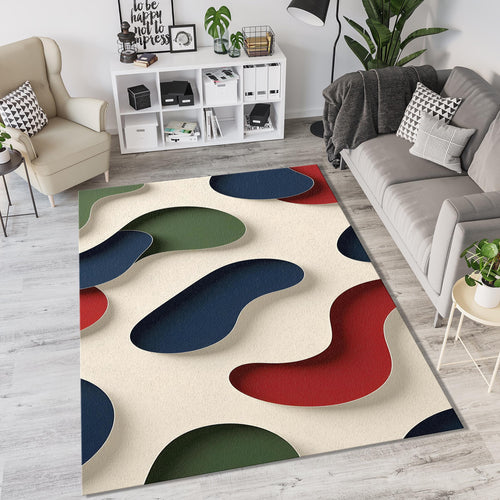 3D Layered Abstract Shapes Rug Modern Organic Cutout Pattern Mat