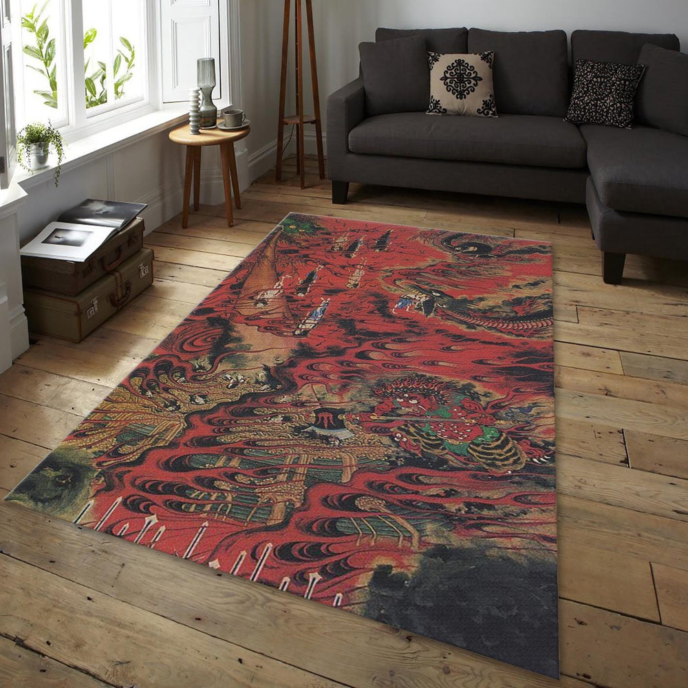 Japanese Mythology Rug, Traditional Ukiyo-e Art