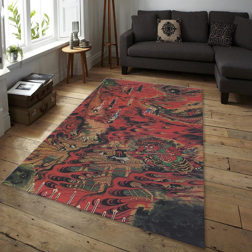 Japanese Mythology Rug, Traditional Ukiyo-e Art