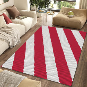Diagonal Red White Stripe Knit Rug Cozy Woven Texture Area Mat