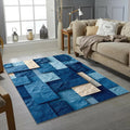 Crumpled Paper Abstract Rug Blue Tones Mosaic Patchwork Mat
