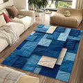 Crumpled Paper Abstract Rug Blue Tones Mosaic Patchwork Mat
