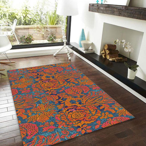 Vintage Floral Rug, Orange and Teal Decor