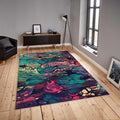 Fluid Art Rug, Emerald Green and Purple