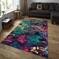 Fluid Art Rug, Emerald Green and Purple