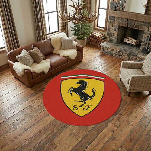 Ferrari F1 Rug, Ferrari Logo Round Rug