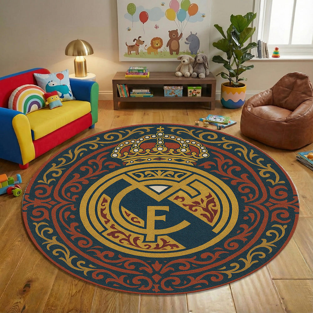 Real Madrid Round Rug, Football Fan Circle Carpet