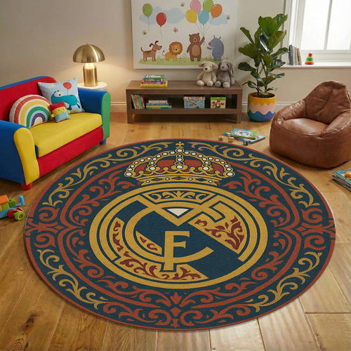 Real Madrid Round Rug, Football Fan Circle Carpet