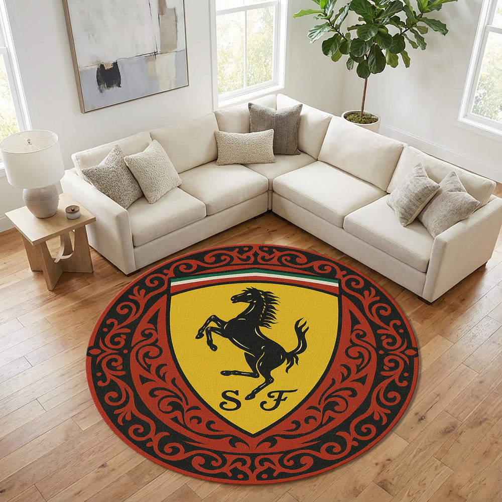 Ferrari F1 Rug, Ferrari Logo Round Rug