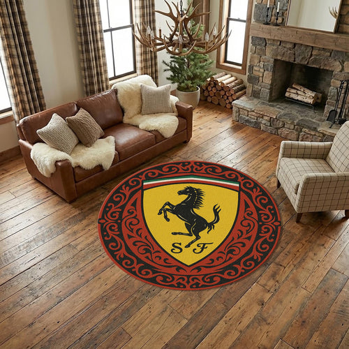 Ferrari F1 Rug, Ferrari Logo Round Rug