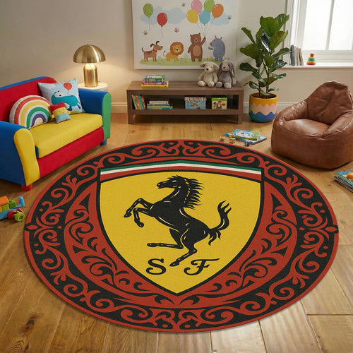 Ferrari F1 Rug, Ferrari Logo Round Rug