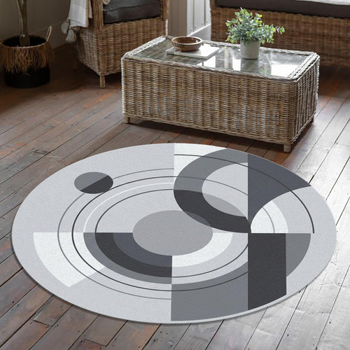 Modern Abstract Grey Round Rug Minimalist Geometric Circle Carpet