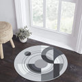 Modern Abstract Grey Round Rug Minimalist Geometric Circle Carpet