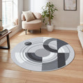 Modern Abstract Grey Round Rug Minimalist Geometric Circle Carpet