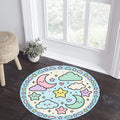 Kawaii Pastel Round Rug, Cute Star & Moon Kids Carpet