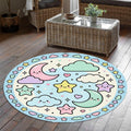Kawaii Pastel Round Rug, Cute Star & Moon Kids Carpet