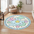 Kawaii Pastel Round Rug, Cute Star & Moon Kids Carpet