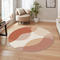 Abstract Terracotta Round Rug Neutral Beige Brown Modern Circle