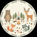 Woodland Animals Kids Round Rug Bear Deer Fox Raccoon Nursery