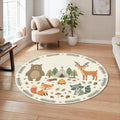 Woodland Animals Kids Round Rug Bear Deer Fox Raccoon Nursery