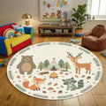 Woodland Animals Kids Round Rug Bear Deer Fox Raccoon Nursery