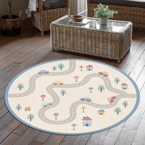Car Play Kids Round Rug Road Map Nursery Carpet with Cars &