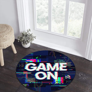 Game On Gaming Round Rug, Glitch Neon Gamer Carpet for Boys Room