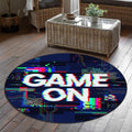 Game On Gaming Round Rug, Glitch Neon Gamer Carpet for Boys Room