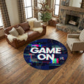 Game On Gaming Round Rug, Glitch Neon Gamer Carpet for Boys Room