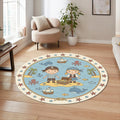 Pirate Adventure Kids Round Rug Treasure Island Nursery Carpet