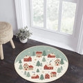Christmas Village Round Rug Cozy Winter Houses & Pine Trees