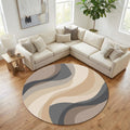Abstract Neutral Wave Round Rug, Beige Gray Modern Circle Carpet