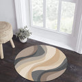 Abstract Neutral Wave Round Rug, Beige Gray Modern Circle Carpet