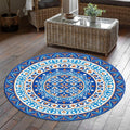 Turkish Tile Round Rug, Blue White Ornamental Mandala Carpet