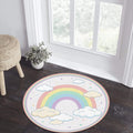 Pastel Rainbow Kids Round Rug, Cute Cloud & Stars Nursery Carpet