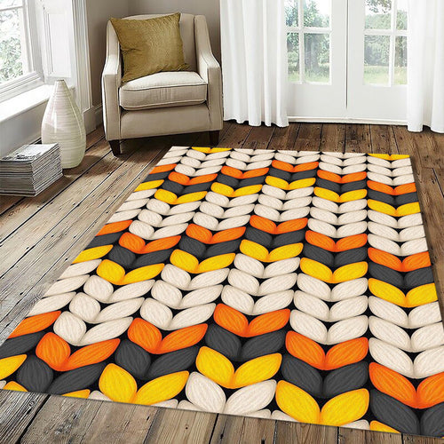 Cozy Knitted Sweater Pattern Rug Fall Harvest Orange Yellow