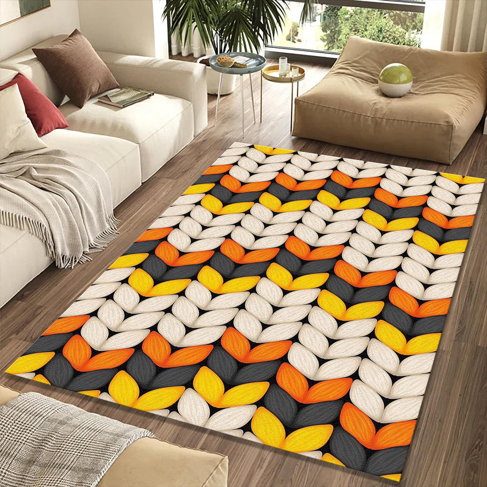 Cozy Knitted Sweater Pattern Rug Fall Harvest Orange Yellow