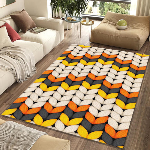 Cozy Knitted Sweater Pattern Rug Fall Harvest Orange Yellow