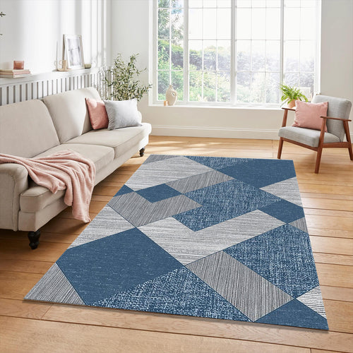 Modern Navy Blue & Gray Geometric Rug