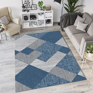 Modern Navy Blue & Gray Geometric Rug