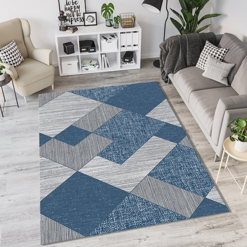 Modern Navy Blue & Gray Geometric Rug