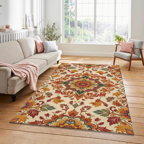 Ornate Mandala Medallion Rug Traditional Oriental Floral