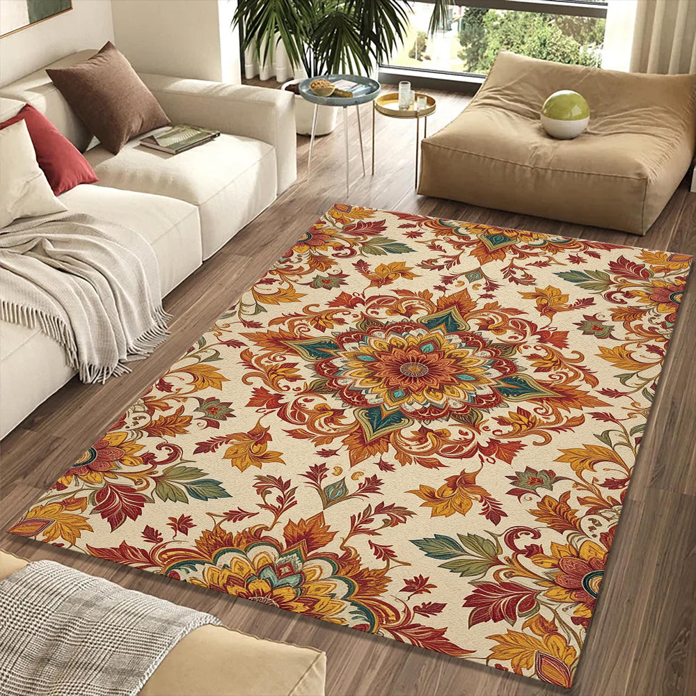 Ornate Mandala Medallion Rug Traditional Oriental Floral