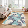 Geometric Tribal Patchwork Rug Navy Aqua Teal Bohemian Abstract